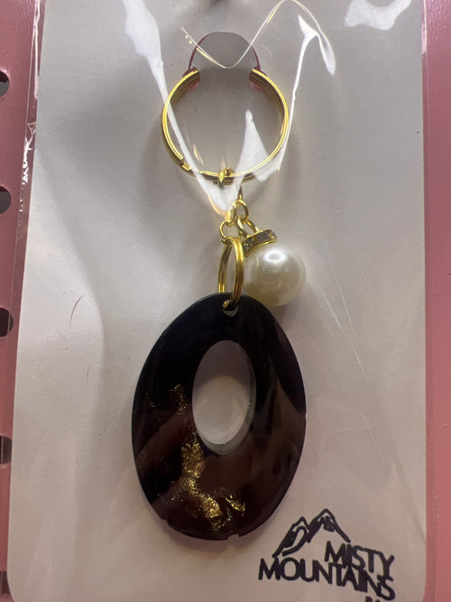 Black and Gold Keychain with Pearl Charm