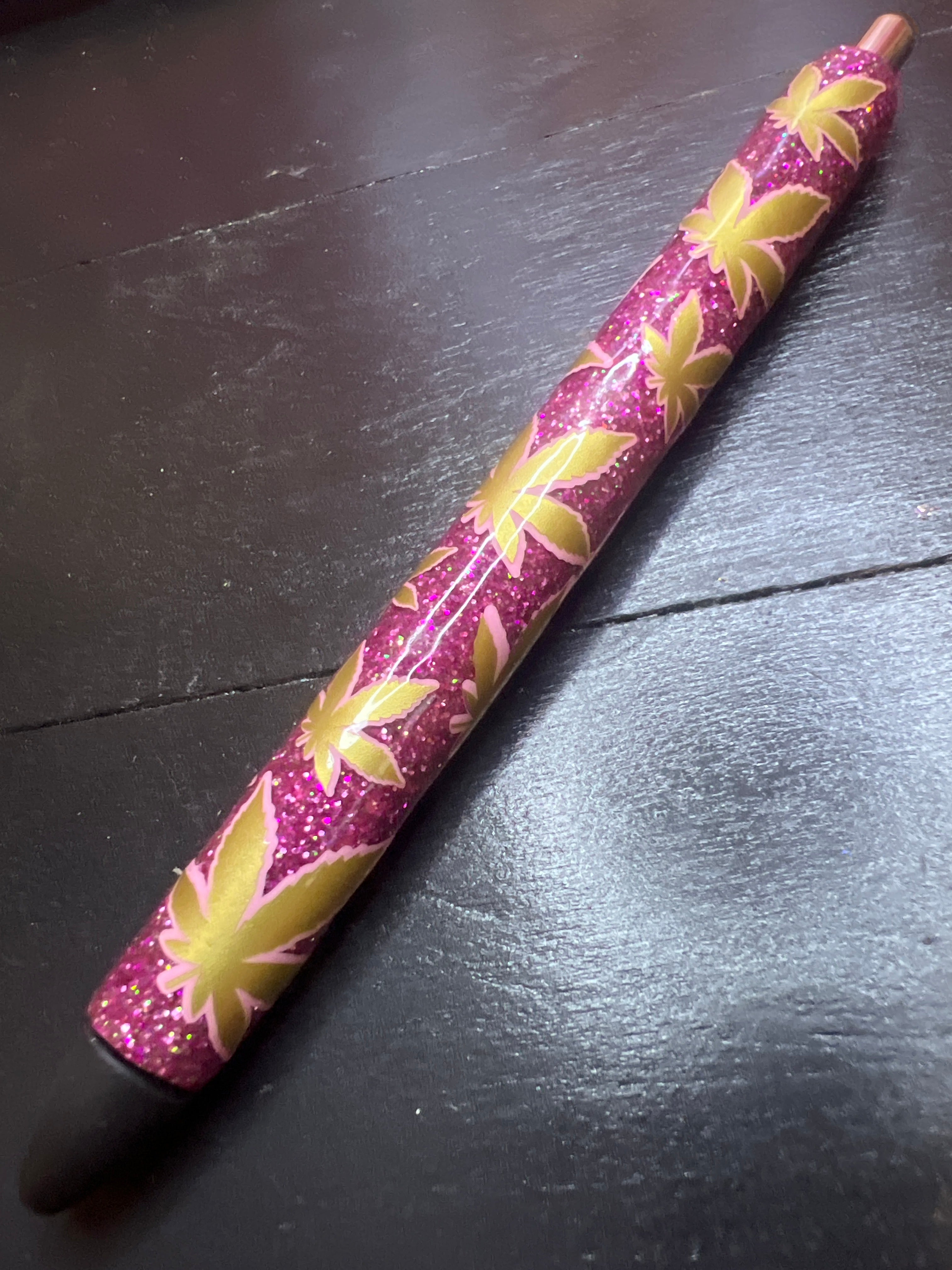 Pink and Gold Pot Leaf Writing Pen