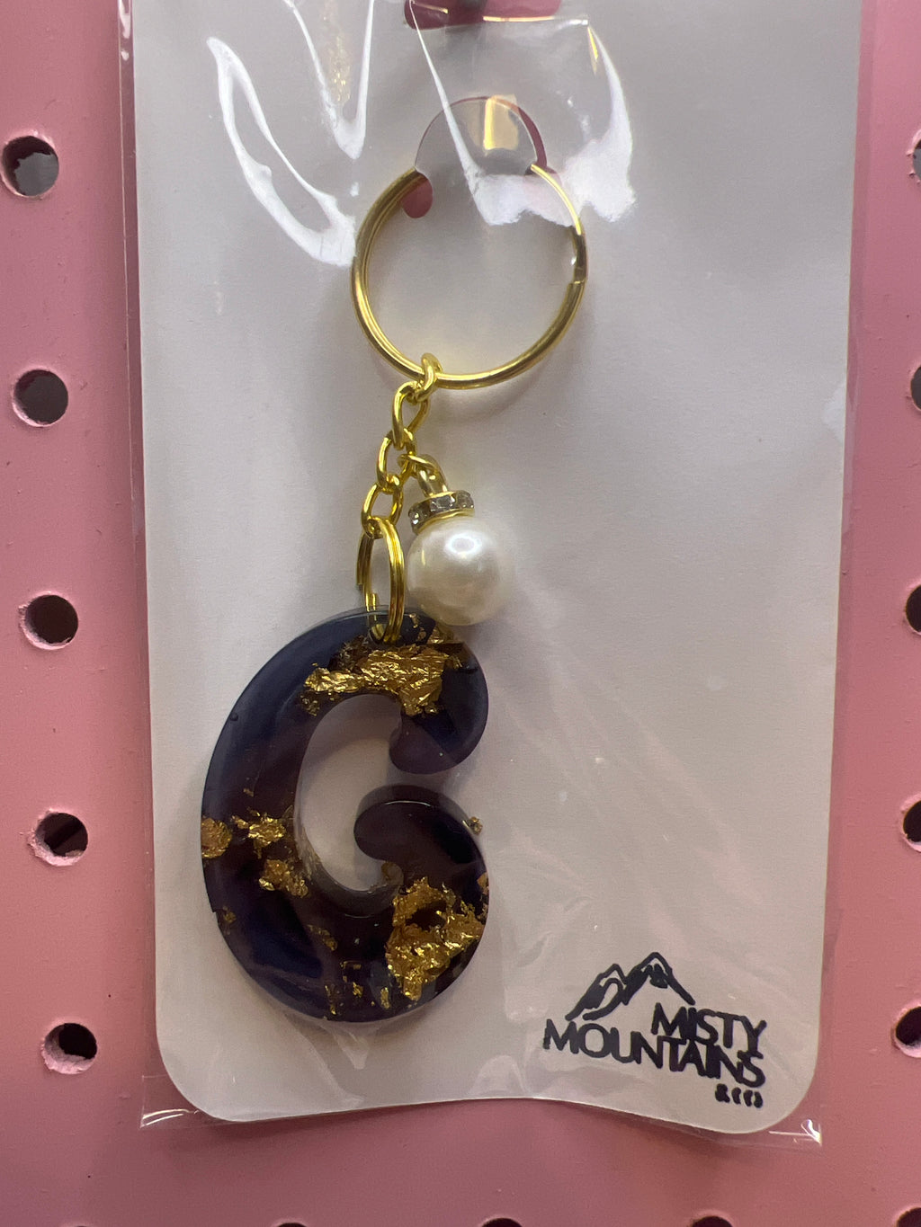 Black and Gold Keychain with Pearl Charm